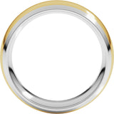 14K White/Yellow 7 mm Stepped Beveled-Edge Inlay Comfort-Fit Half Round Band Size 6.5