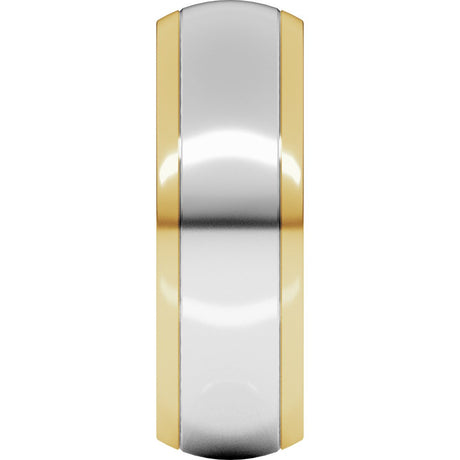 14K Yellow/White 7 mm Stepped Beveled-Edge Inlay Comfort-Fit Half Round Band