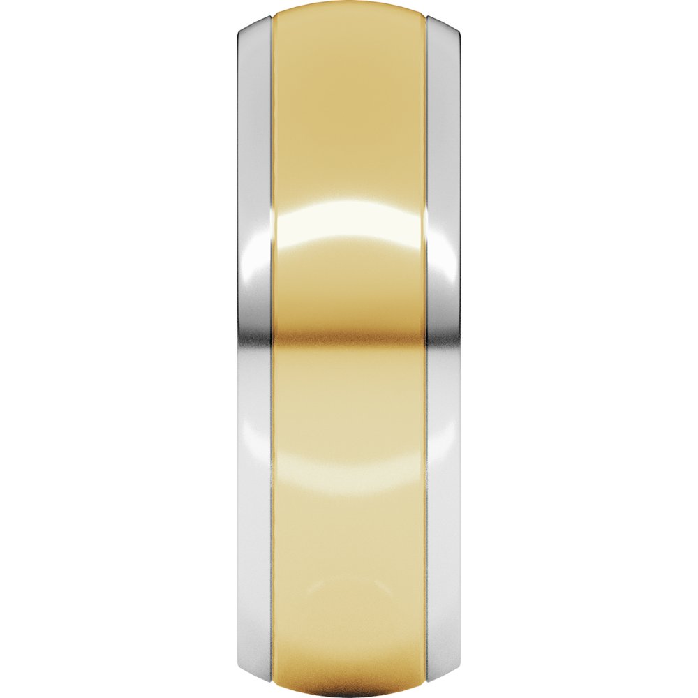 14K White/Yellow 7 mm Stepped Beveled-Edge Inlay Comfort-Fit Half Round Band Size 6.5