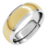 14K White/Yellow 7 mm Stepped Beveled-Edge Inlay Comfort-Fit Half Round Band Size 6.5