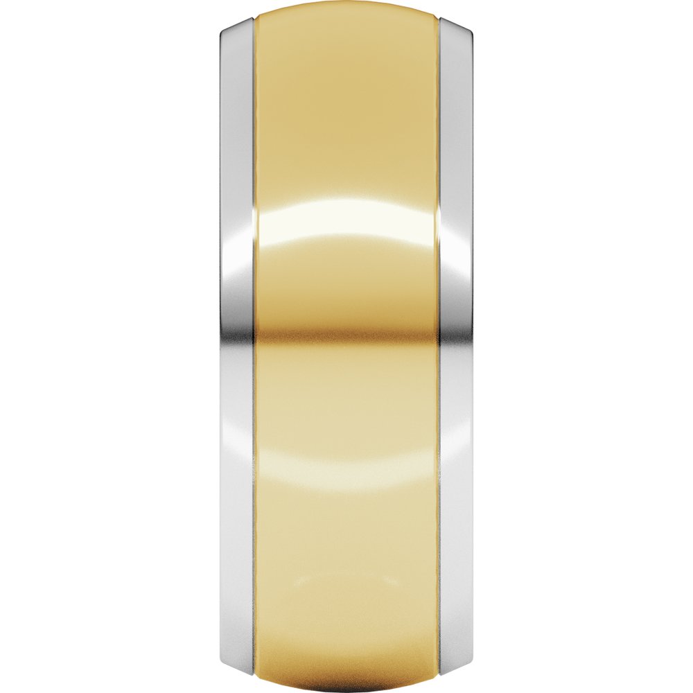 14K White/Yellow 8 mm Stepped Beveled-Edge Inlay Comfort-Fit Half Round Band Size 9.5