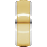 14K White/Yellow 8 mm Stepped Beveled-Edge Inlay Comfort-Fit Half Round Band Size 9.5