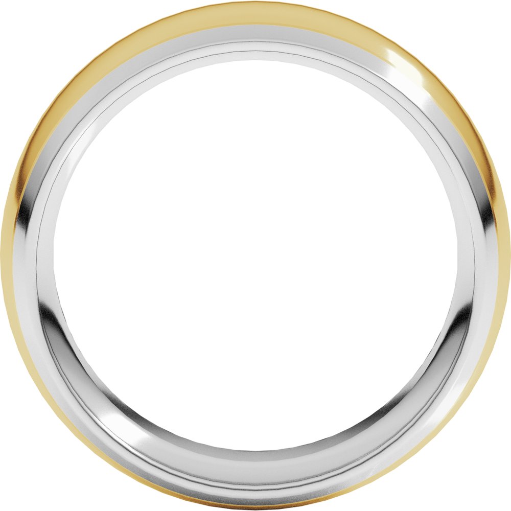14K White/Yellow 8 mm Stepped Beveled-Edge Inlay Comfort-Fit Half Round Band Size 9.5