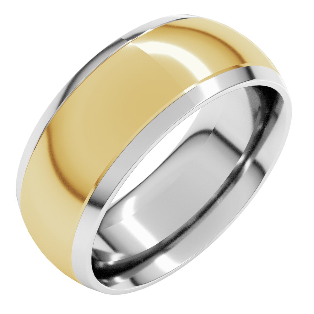 14K White/Yellow 8 mm Stepped Beveled-Edge Inlay Comfort-Fit Half Round Band Size 9.5