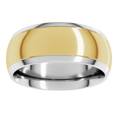 14K White/Yellow 8 mm Stepped Beveled-Edge Inlay Comfort-Fit Half Round Band Size 9.5