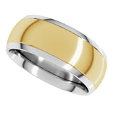14K White/Yellow 8 mm Stepped Beveled-Edge Inlay Comfort-Fit Half Round Band Size 9.5