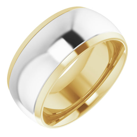 14K Yellow/White 9 mm Stepped Beveled-Edge Inlay Comfort-Fit Half Round Band Size 11