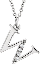 14K White .02 CTW Natural Diamond Lowercase Initial W 16" Necklace