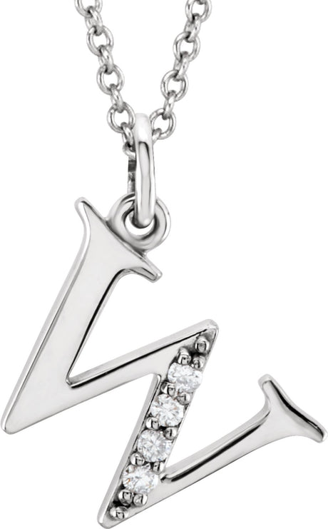 14K White .02 CTW Natural Diamond Lowercase Initial W 16" Necklace