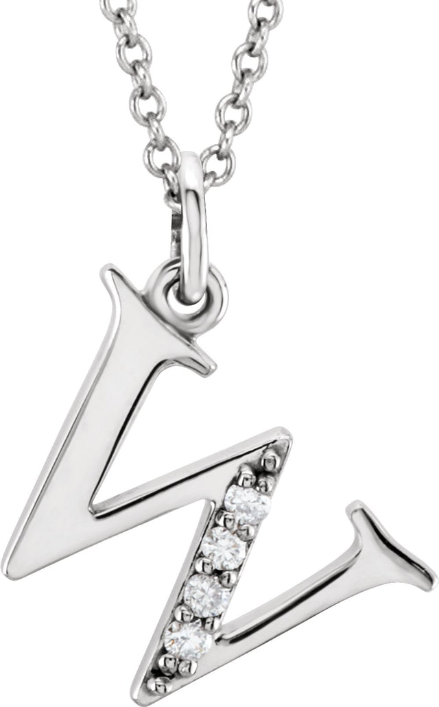 14K White .02 CTW Natural Diamond Lowercase Initial W 16" Necklace