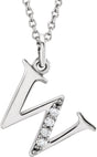14K White .02 CTW Natural Diamond Lowercase Initial W 16" Necklace