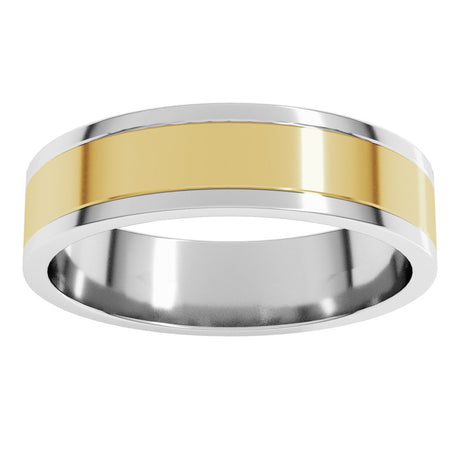 14K White/Yellow 5 mm Stepped-Edge Inlay Flat Band Size 7.5