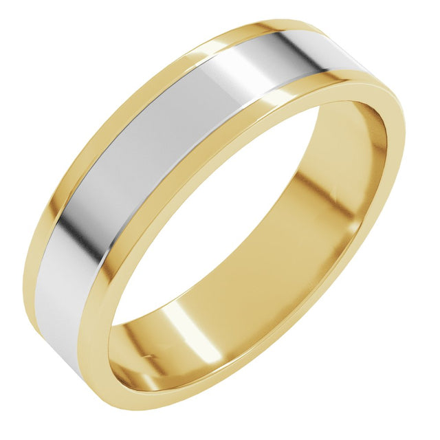 14K Yellow/White 5 mm Stepped-Edge Inlay Flat Band Size 9.5