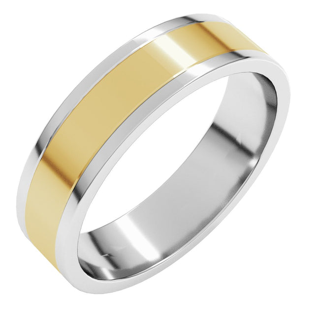 14K White/Yellow 5 mm Stepped-Edge Inlay Flat Band Size 7.5