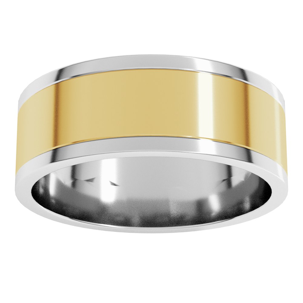 14K White/Yellow 7 mm Stepped-Edge Inlay Flat Band