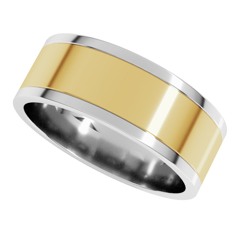 14K White/Yellow 7 mm Stepped-Edge Inlay Flat Band Size 10