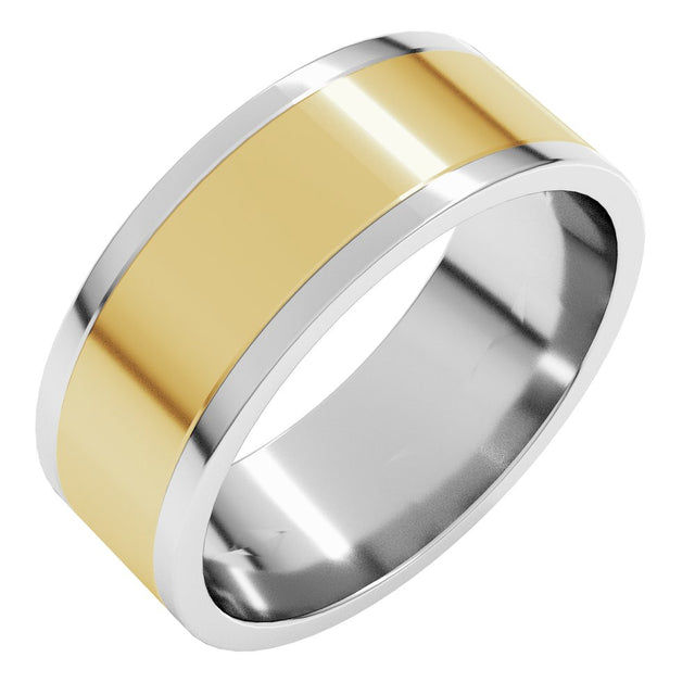 14K White/Yellow 7 mm Stepped-Edge Inlay Flat Band Size 9