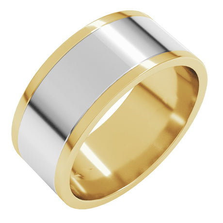 14K Yellow/White 8 mm Stepped-Edge Inlay Flat Band Size 11.5