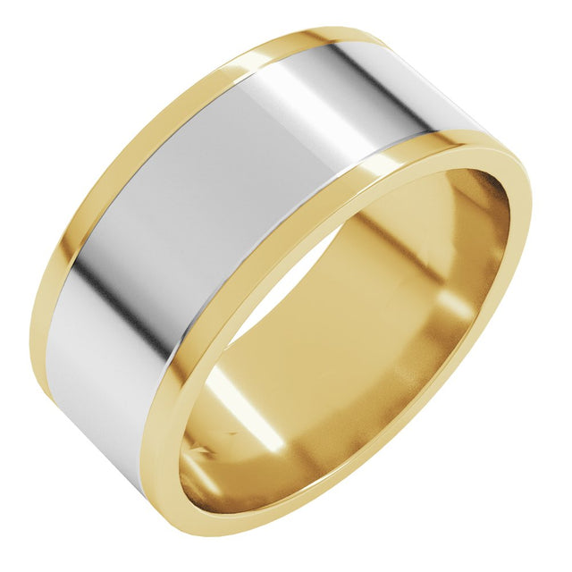 14K Yellow/White 8 mm Stepped-Edge Inlay Flat Band Size 11.5