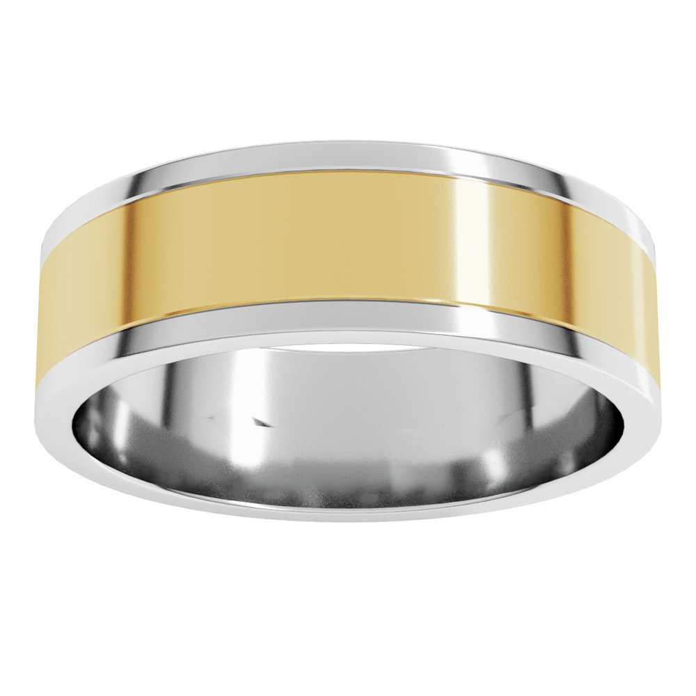 14K White/Yellow 6 mm Stepped-Edge Inlay Flat Band Size 8