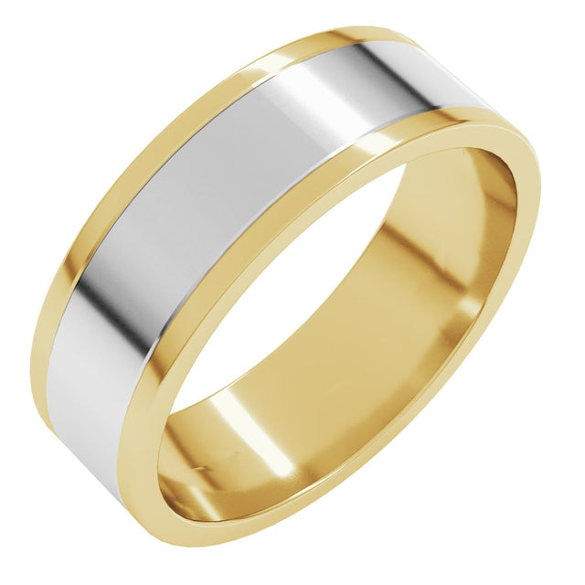 14K Yellow/White 6 mm Stepped-Edge Inlay Flat Band Size 9.5