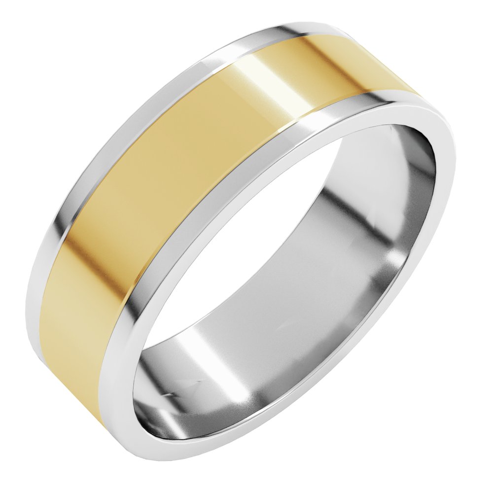 14K White/Yellow 6 mm Stepped-Edge Inlay Flat Band Size 8