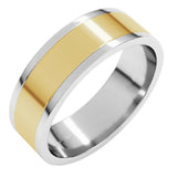 14K White/Yellow 6 mm Stepped-Edge Inlay Flat Band Size 8