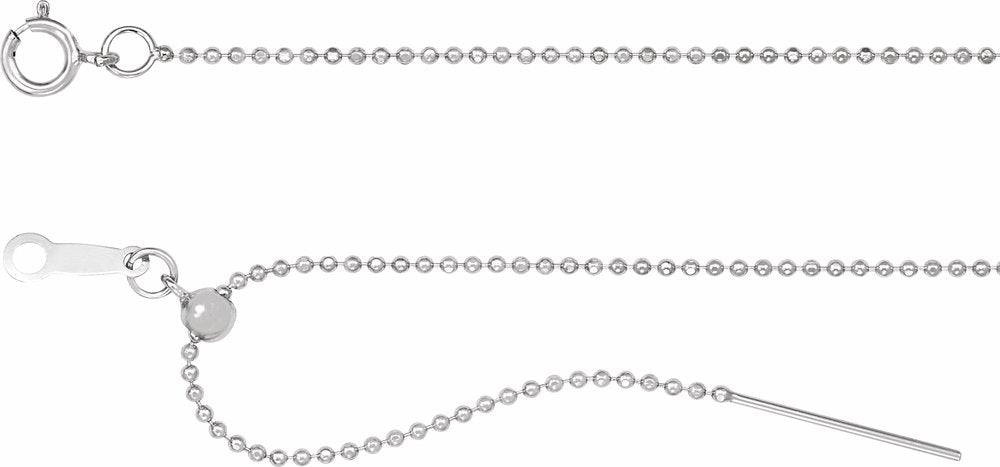 14K White 1 mm Adjustable Threader Bead 16-22" Chain
