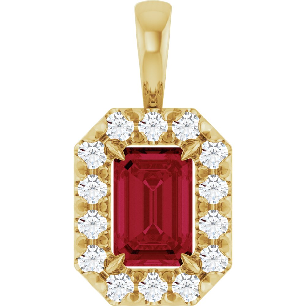 14K Yellow 6x4 mm Natural Ruby & 1/5 CTW Natural Diamond Halo-Style Pendant