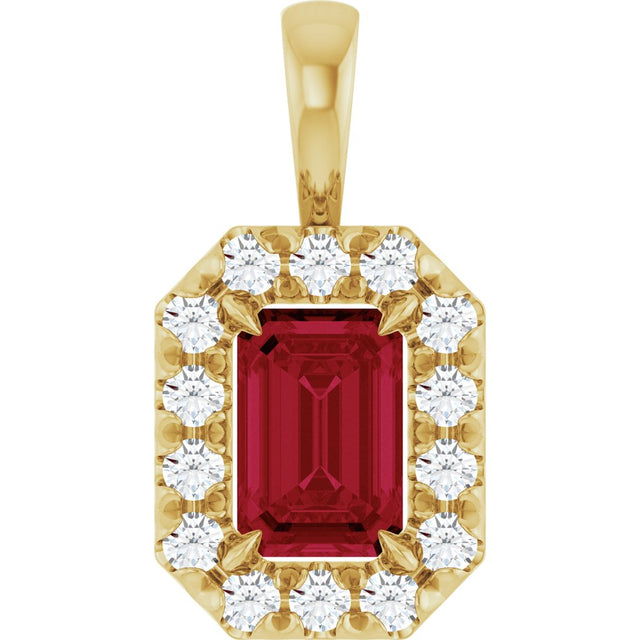 14K Yellow Gold 6x4 mm Natural Ruby & 1/5 CTW Natural Diamond Halo-Style Pendant