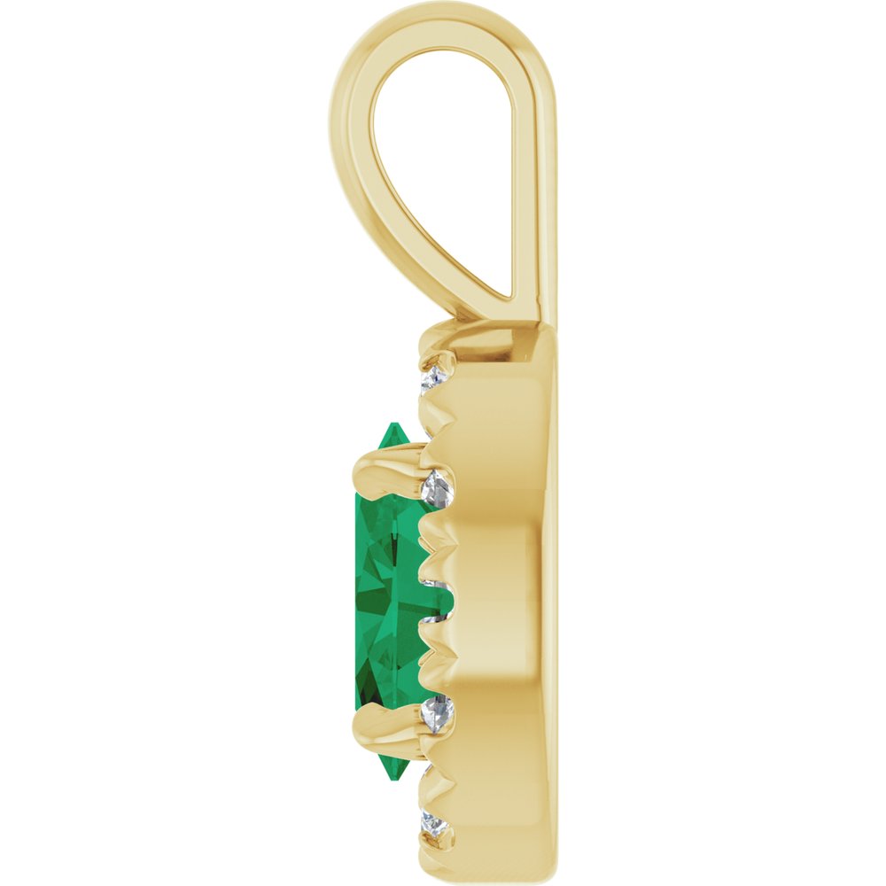 14K Yellow Gold 6x4 mm Natural Emerald & 1/10 CTW Natural Diamond Halo-Style Pendant