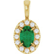 14K Yellow 6x4 mm Natural Emerald & 1/10 CTW Natural Diamond Halo-Style Pendant