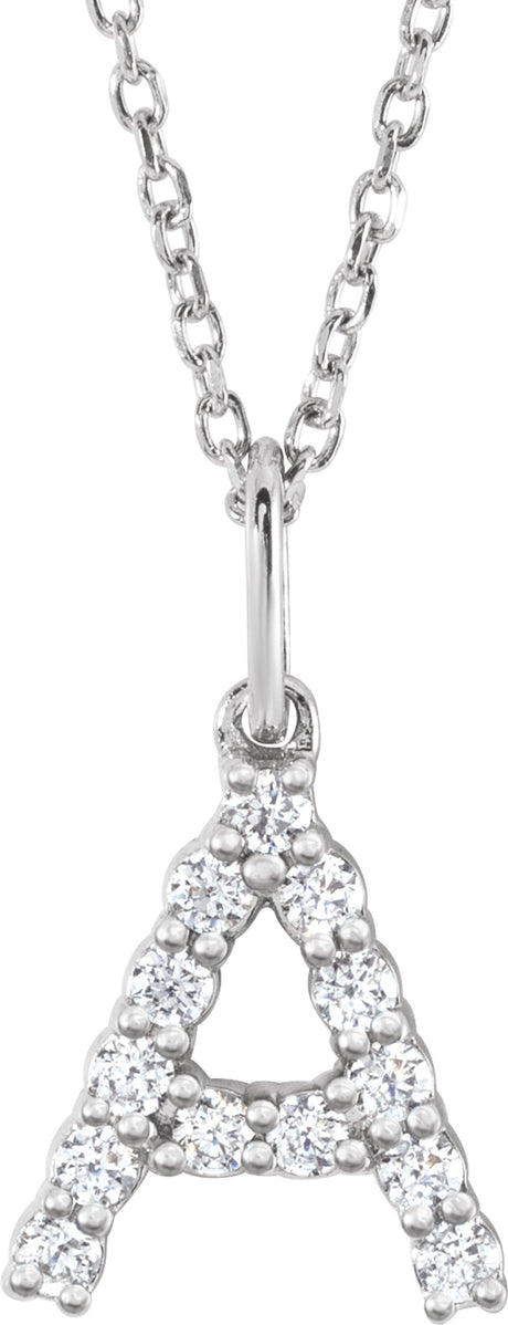 14K White Gold 1/5 CTW Lab-Grown Diamond Initial A 16-18" Necklace 