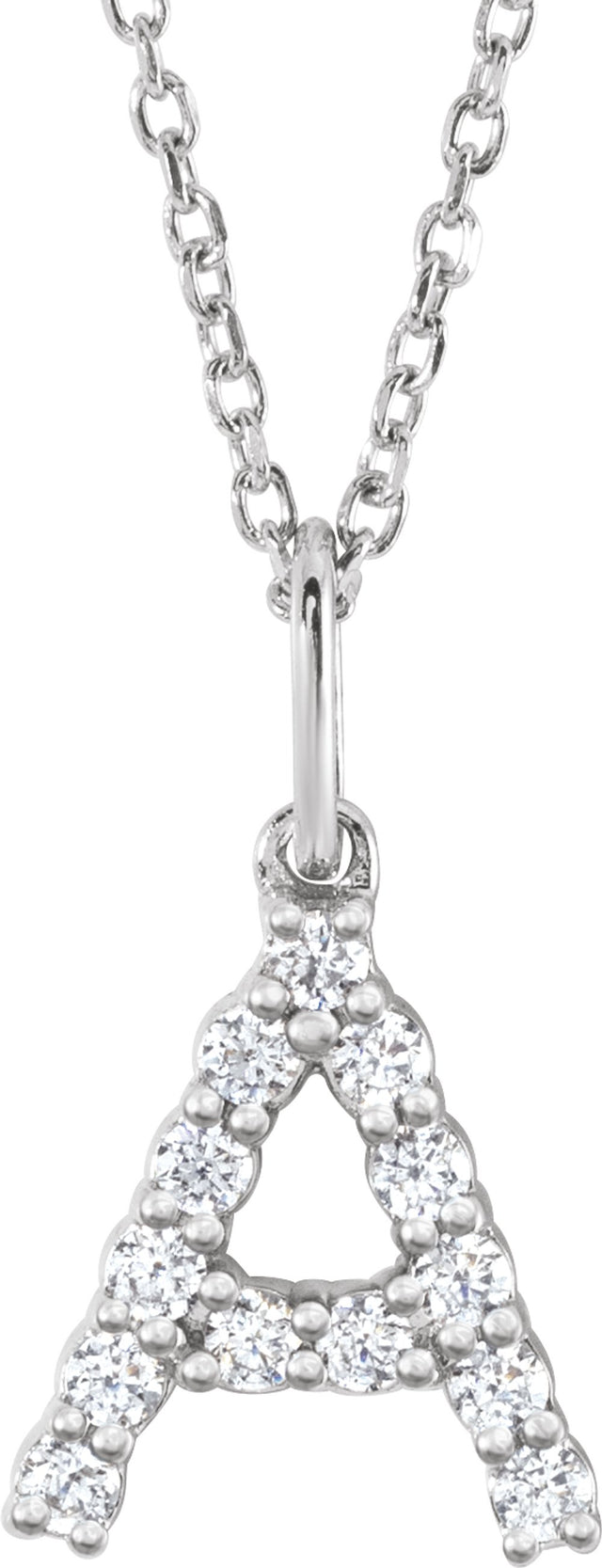 14K White Gold 1/5 CTW Lab-Grown Diamond Initial A 16-18" Necklace 