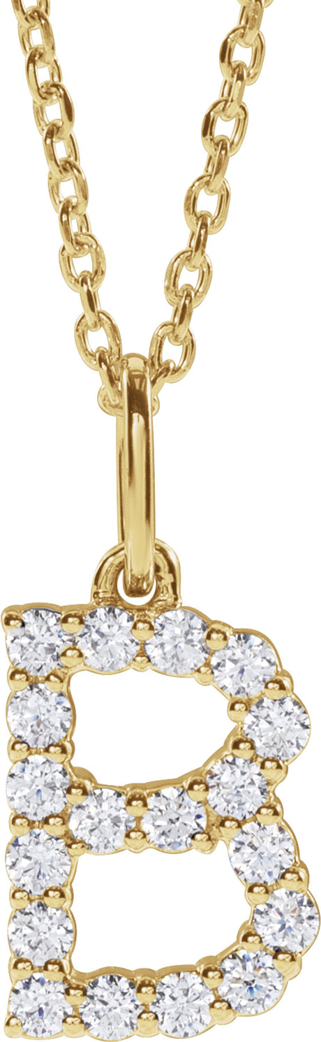 14K Yellow 1/4 CTW Lab-Grown Diamond Initial B 16-18" Necklace 