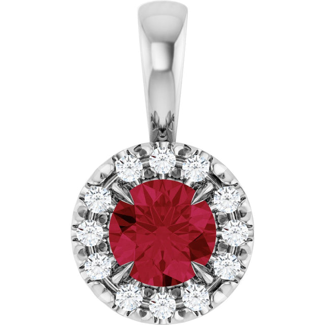 14K White 4 mm Natural Ruby & .05 CTW Natural Diamond Halo-Style Pendant