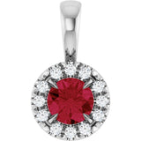 14K White Gold 4 mm Natural Ruby & .05 CTW Natural Diamond Halo-Style Pendant