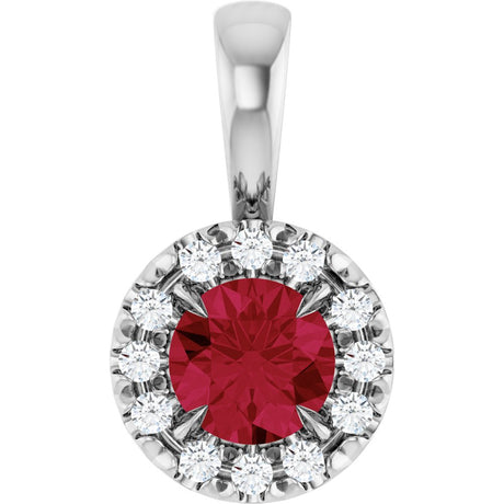14K White Gold 4 mm Natural Ruby & .05 CTW Natural Diamond Halo-Style Pendant