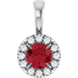 14K White 4 mm Natural Ruby & .05 CTW Natural Diamond Halo-Style Pendant