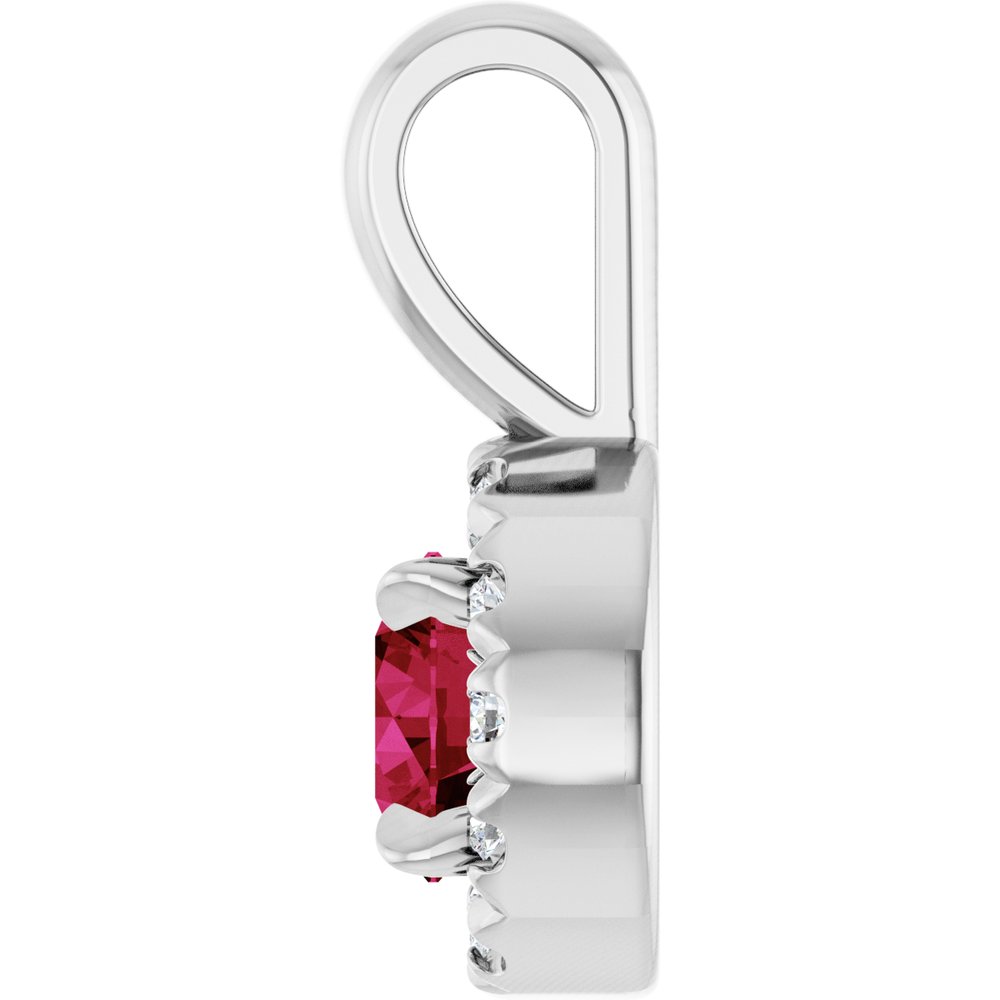 14K White 4 mm Natural Ruby & .05 CTW Natural Diamond Halo-Style Pendant