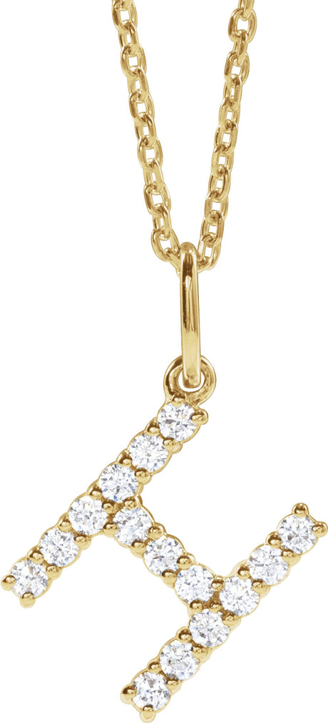 14K Yellow Gold 1/5 CTW Lab-Grown Diamond Initial H 16-18" Necklace 