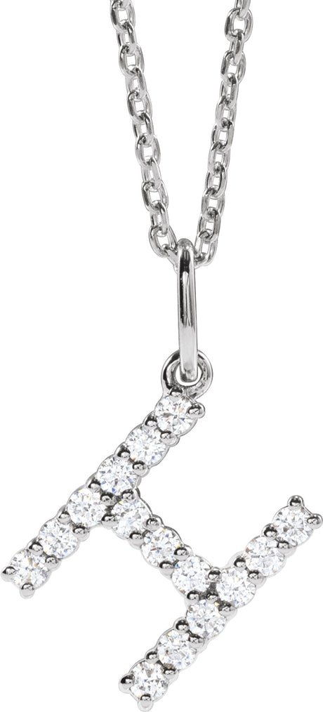 14K White 1/5 CTW Lab-Grown Diamond Initial H 16-18" Necklace 