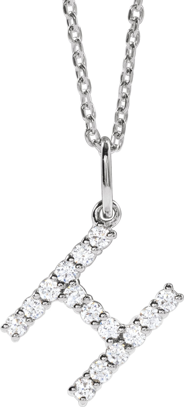 14K White Gold 1/5 CTW Lab-Grown Diamond Initial H 16-18" Necklace 