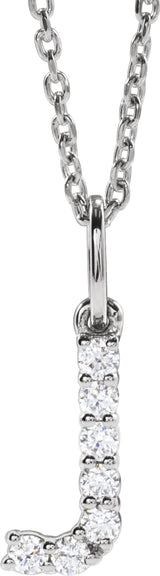 14K White Gold 1/8 CTW Lab-Grown Diamond Initial J 16-18" Necklace 