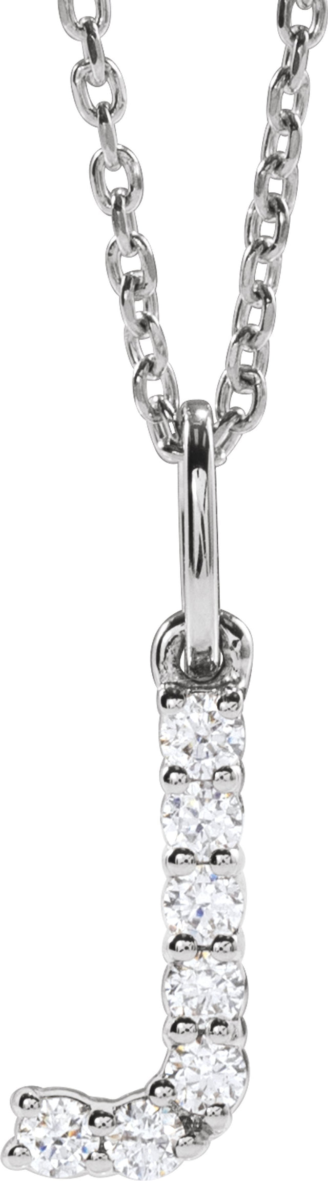 14K White Gold 1/8 CTW Lab-Grown Diamond Initial J 16-18" Necklace 