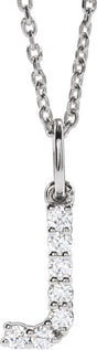 14K White 1/8 CTW Lab-Grown Diamond Initial J 16-18" Necklace 