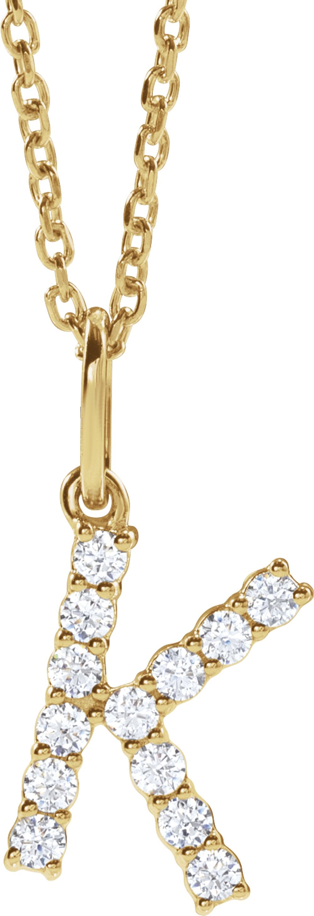 14K Yellow Gold 1/5 CTW Lab-Grown Diamond Initial K 16-18" Necklace 