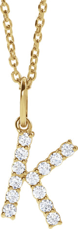 14K Yellow Gold 1/5 CTW Lab-Grown Diamond Initial K 16-18" Necklace 