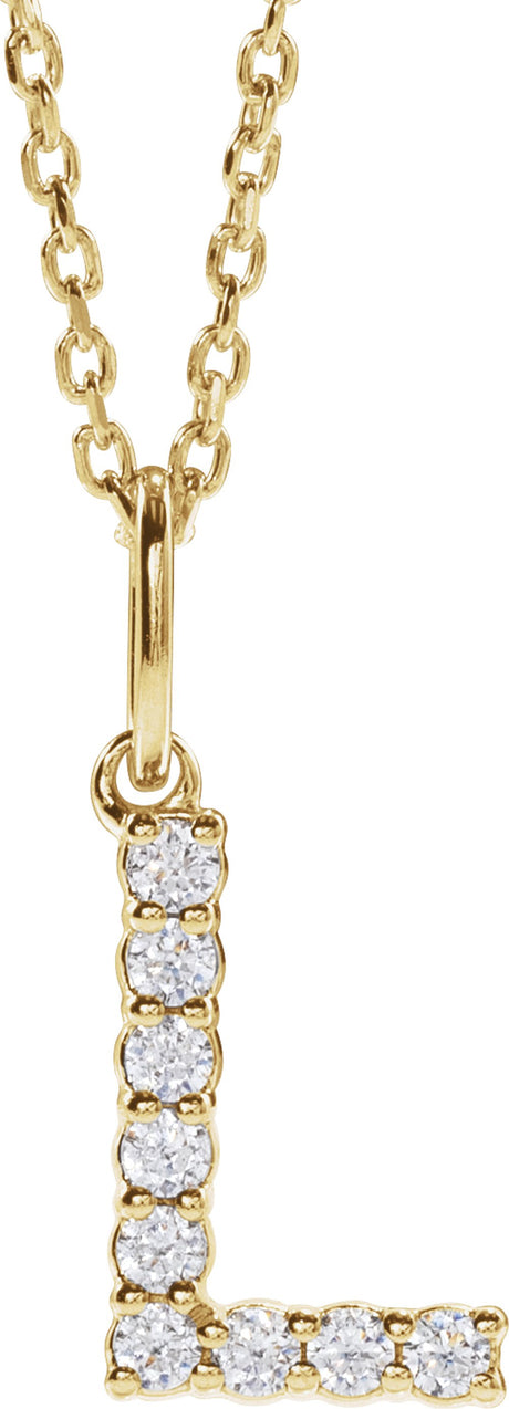 14K Yellow 1/8 CTW Lab-Grown Diamond Initial L 16-18" Necklace 