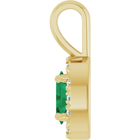 14K Yellow Gold 5x3 mm Lab-Grown Emerald & .05 CTW Natural Diamond Halo-Style Pendant